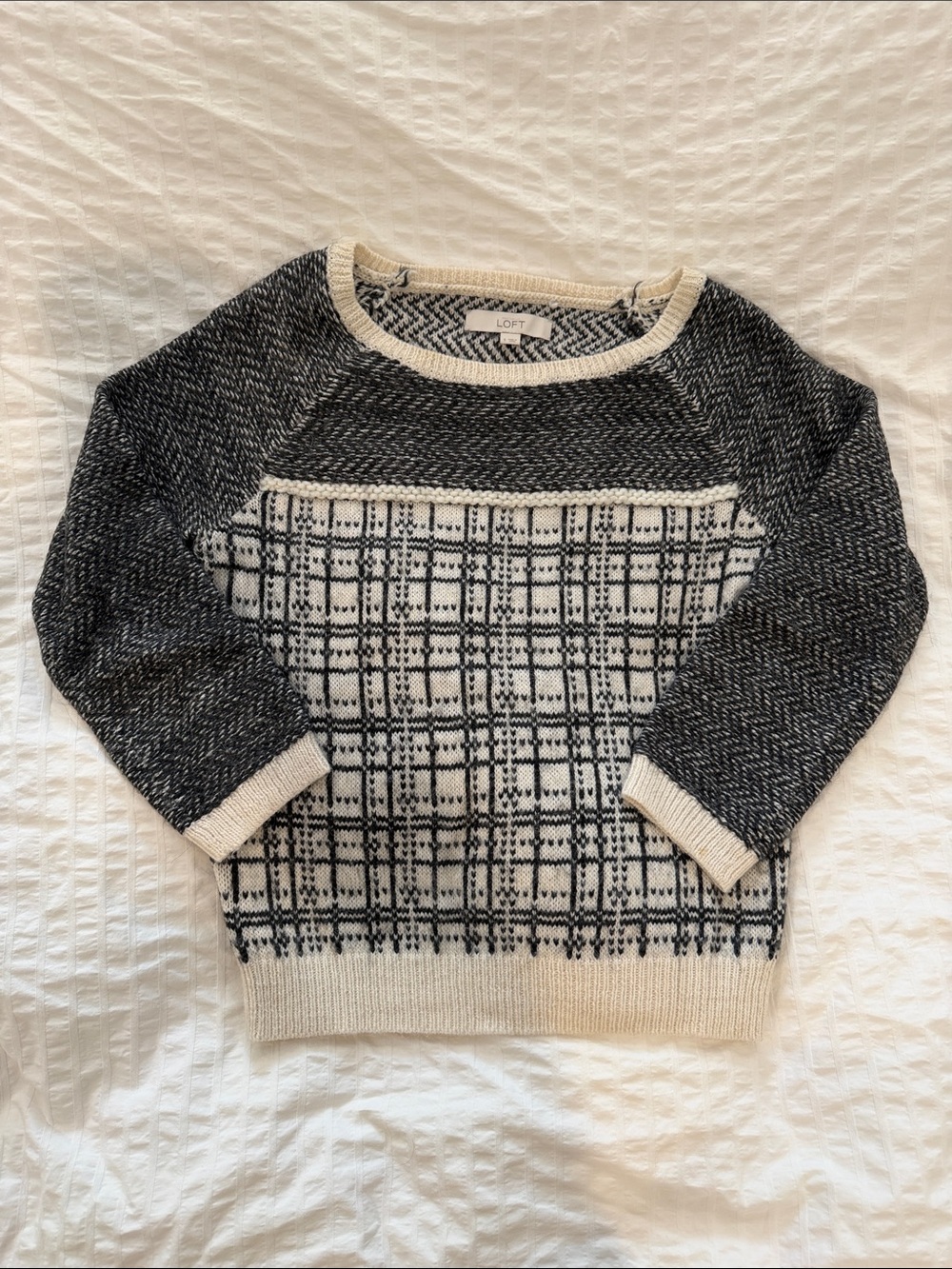 LOFT Black & Cream Woman’s Boatneck Sweater/ Size S/ Like New